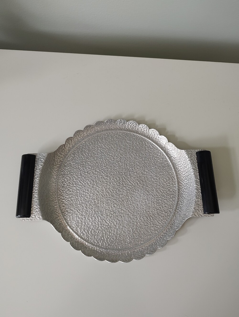 Vintage Aluminum Platter With Bakelite Style Black Handles